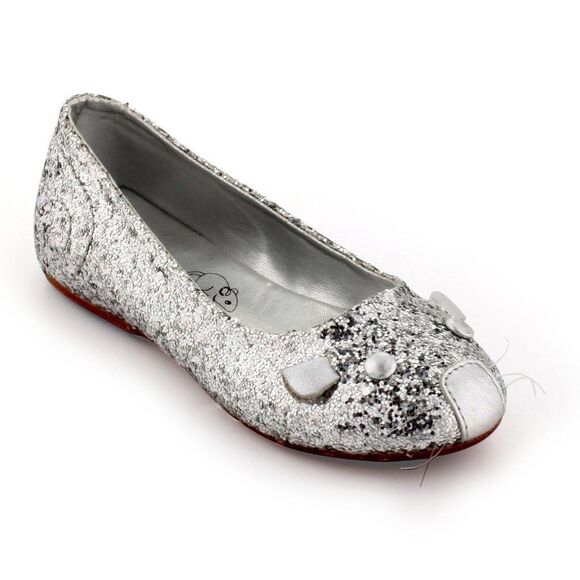 NEW Little Marc Jacobs Girls Silver Glitter Mouse Flats - Picture 1 of 9